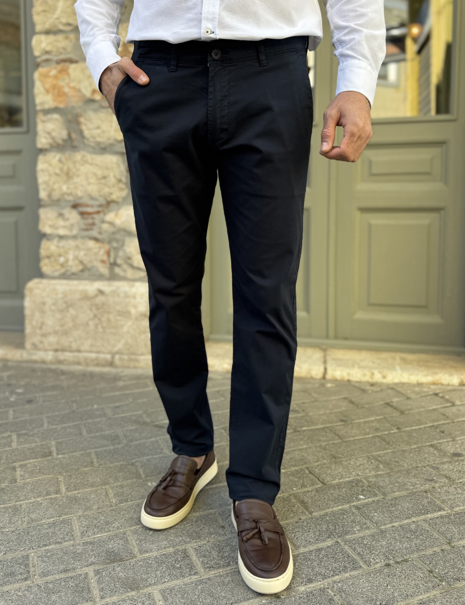 Ανδρικό μπλε παντελόνι υφασμάτινο Chinos Slim Fit 2420B